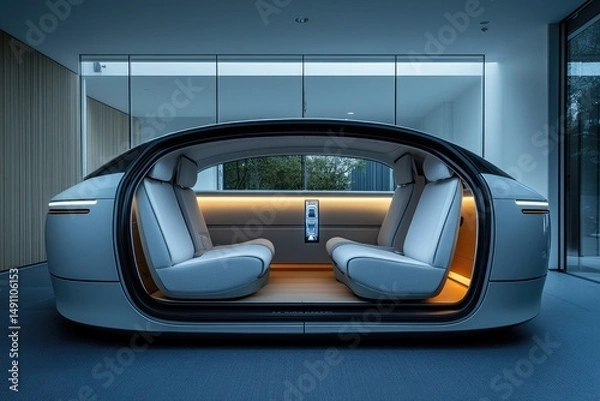 Obraz Futuristic, self-driving vehicle interior, modern design.