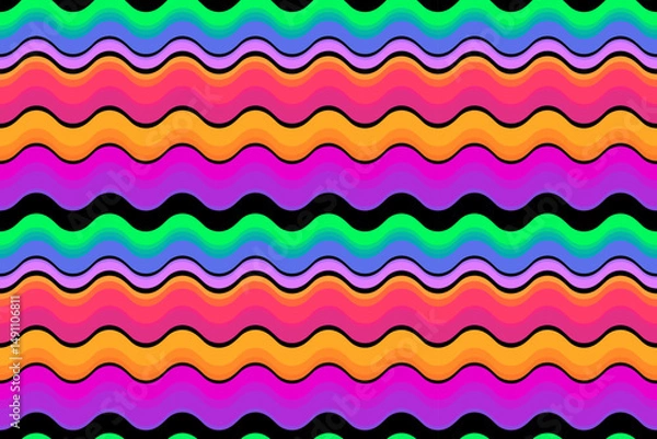Fototapeta Seamless pattern of colorful bright wavy stripes