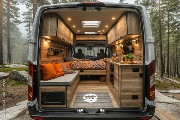 Obraz Interior view of a customized camper van.