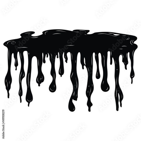 Obraz Black ink splatter and drips on a white background, Black dripping paint with irregular shape, abstract art design