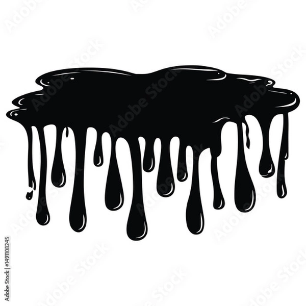 Obraz Black ink splatter and drips on a white background, Black dripping paint with irregular shape, abstract art design