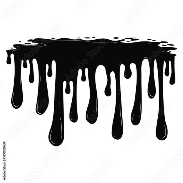 Obraz Black ink splatter and drips on a white background, Black dripping paint with irregular shape, abstract art design