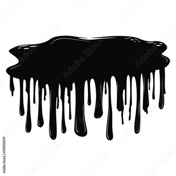 Obraz Black ink splatter and drips on a white background, Black dripping paint with irregular shape, abstract art design