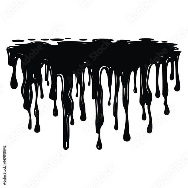 Obraz Black ink splatter and drips on a white background, Black dripping paint with irregular shape, abstract art design