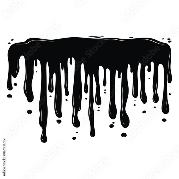 Obraz Black ink splatter and drips on a white background, Black dripping paint with irregular shape, abstract art design