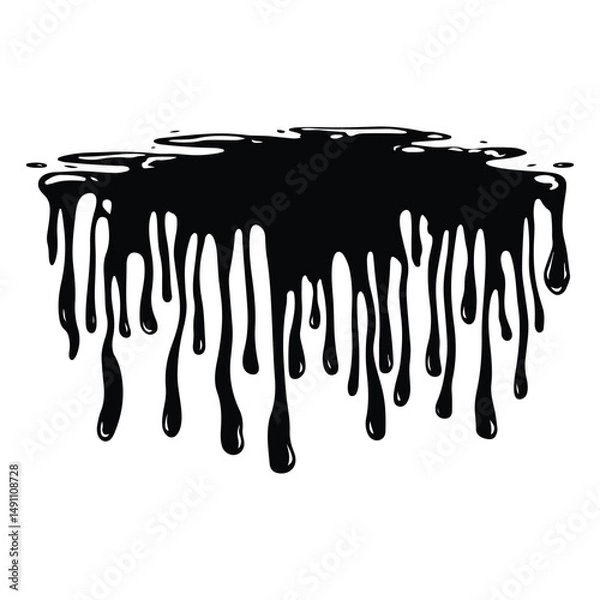 Obraz Black ink splatter and drips on a white background, Black dripping paint with irregular shape, abstract art design