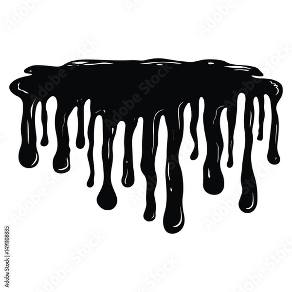 Obraz Black ink splatter and drips on a white background, Black dripping paint with irregular shape, abstract art design