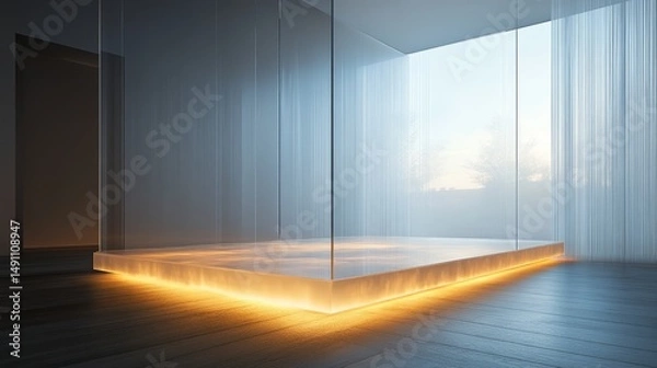 Obraz Modern, minimalist interior design with warm lighting accents.