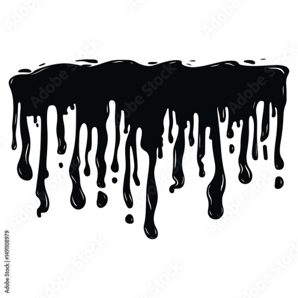 Obraz Black ink splatter and drips on a white background, Black dripping paint with irregular shape, abstract art design