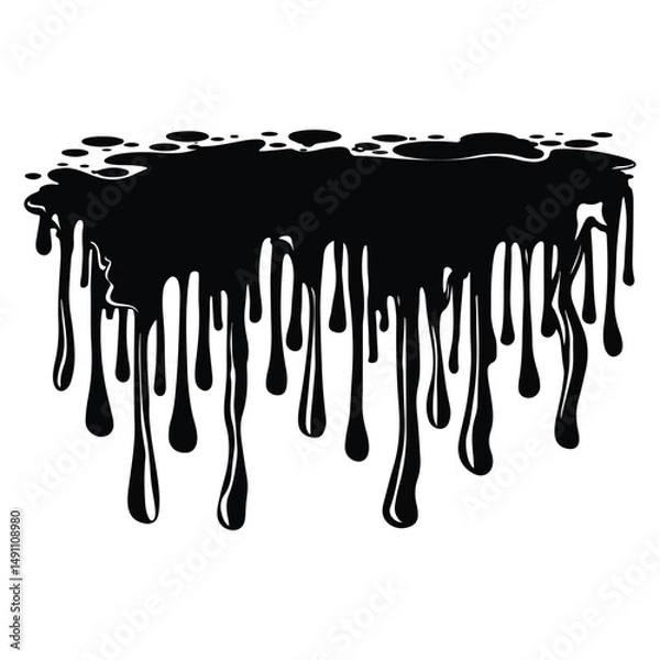 Obraz Black ink splatter and drips on a white background, Black dripping paint with irregular shape, abstract art design