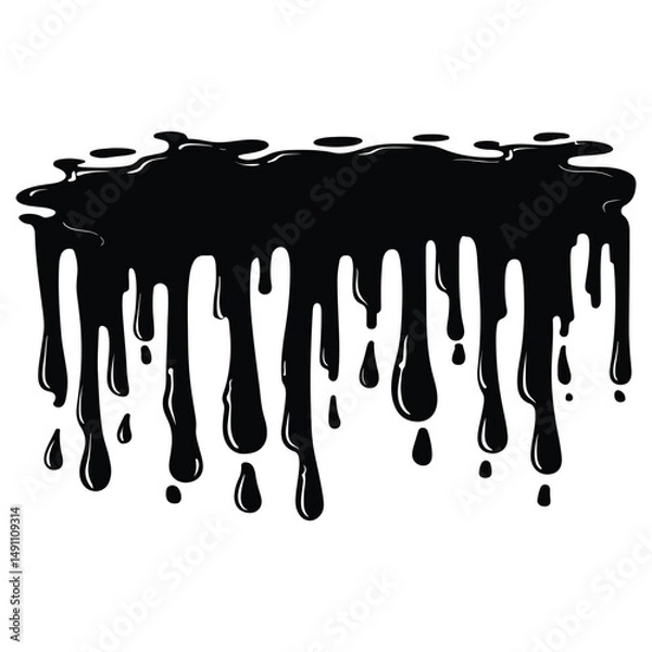 Obraz Black ink splatter and drips on a white background, Black dripping paint with irregular shape, abstract art design
