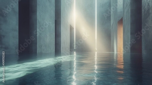 Obraz Submerged concrete passageway bathed in ethereal light.