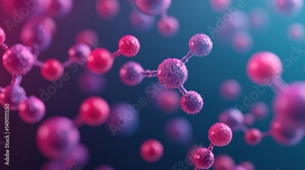 Fototapeta Abstract molecular structure in vibrant pink and blue hues, representing science and innovation.