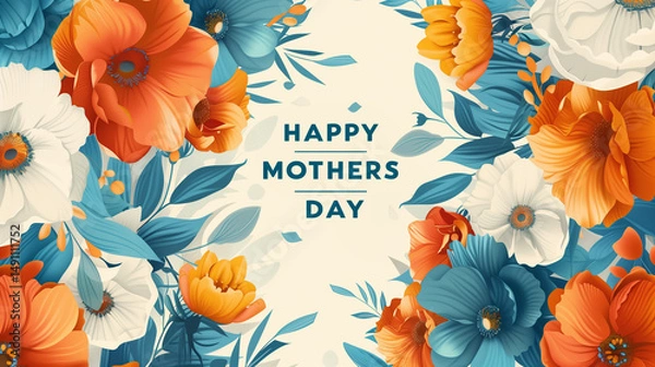 Fototapeta Happy Mother's Day text surrounded by colorful painted flowers.
