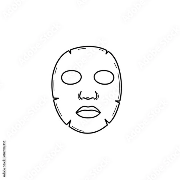 Fototapeta Illustration of a cloth face mask. Black and white icon in minimal style on white background. Editable SVG