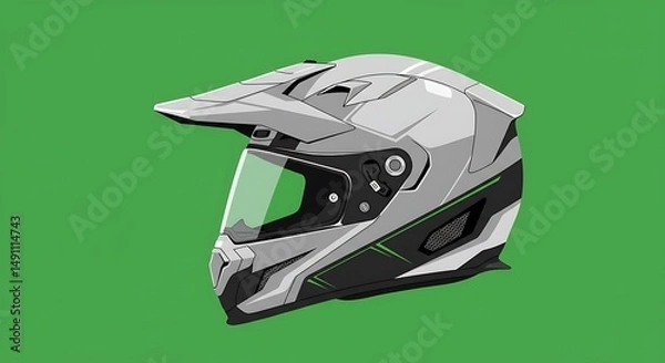 Obraz Stylish and protective off-road motorcycle helmet design on a vibrant green background