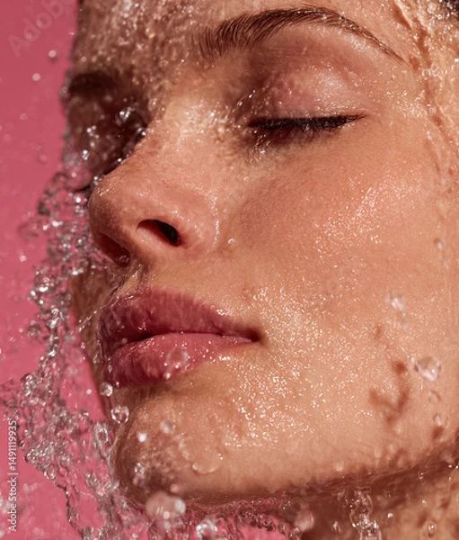 Obraz Portrait of a young beautiful woman with water splashes