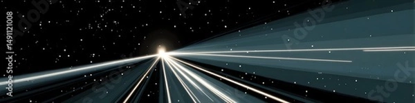 Obraz Journey into the Stars: A mesmerizing digital composition showcases a dynamic tunnel of light cutting through the inky blackness of space, creating a sense of wonder and limitless exploration.