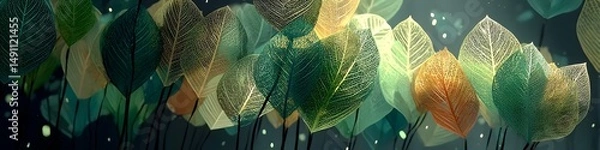 Obraz Ethereal Foliage: A mesmerizing tableau of translucent leaves dances in the light, evoking a sense of serenity and the delicate beauty of the natural world. 