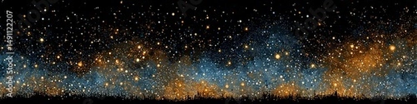 Obraz Starlit Canopy: An awe-inspiring, expansive panorama of a star-studded night sky unfurls, with the radiant cosmos shimmering above a dark, tranquil horizon.