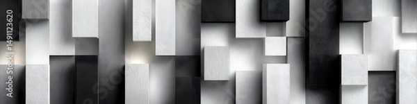 Obraz Abstract Monochrome Blocks: A modern abstract composition of geometric blocks in varying shades of gray and black creates a dynamic, visually captivating pattern. 