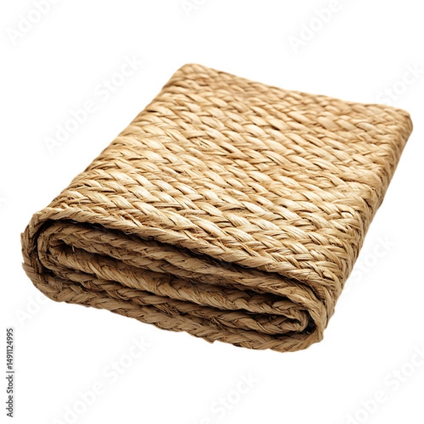Fototapeta Elegant Eco Straw Mat with Classic Woven Pattern Isolated on Transparent Background
