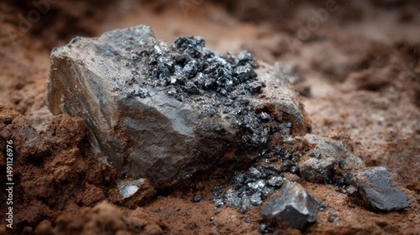 Obraz Magnetite mineral close-up showing dark metallic luster