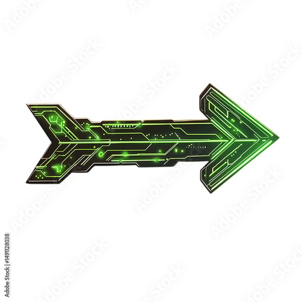 Fototapeta Futuristic Arrow with Digital Accents in Neon Lime Isolated on Transparent Background