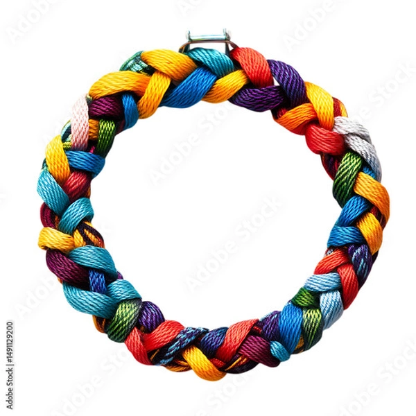 Obraz Vibrant Woven Anklet with Chunky Vivid Threads Isolated on Transparent Background