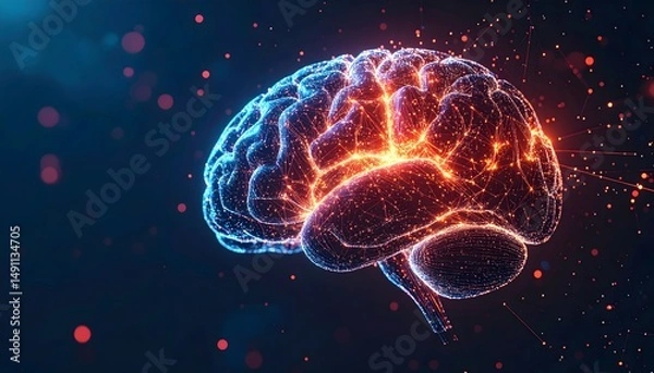 Fototapeta Glowing brain with intricate network connections