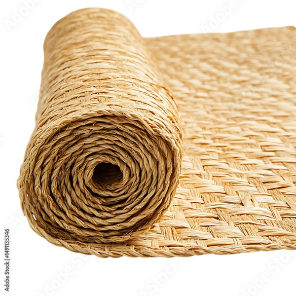 Fototapeta Minimalist Woven Straw Beach Mat Isolated on Transparent Background