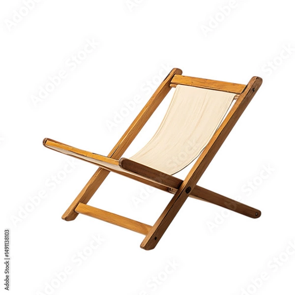 Fototapeta Minimalist Wooden Beach Chair with a Compact Fold Isolated on Transparent Background