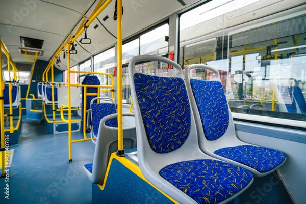 Obraz Empty bus interior. Seats without passengers. Public transport.