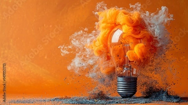 Fototapeta Lightbulb with orange ink explosion