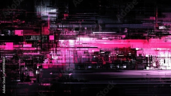 Fototapeta Abstract Digital Art with Pink and Black Geometric Design Elements
