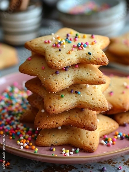 Obraz Stack of star-shaped cookies with sprinkles