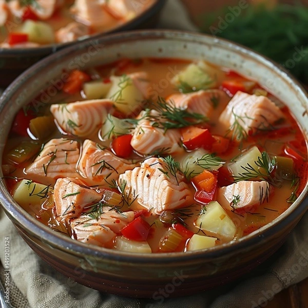 Obraz Salmon soup in bowl
