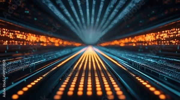 Fototapeta Futuristic smart highway showcasing sleek autonomous vehicles, vibrant digital displays, and innovative design