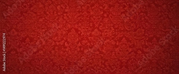 Fototapeta Elegant red damask pattern, perfect holiday backdrop , invitation, scroll