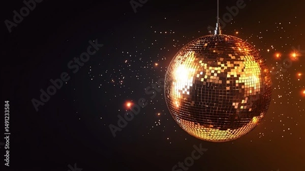 Fototapeta A brightly lit, reflective disco ball dominates the image, casting shimmering light.