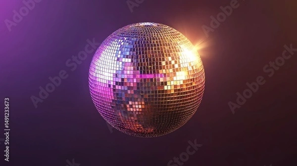 Fototapeta A shimmering, iridescent disco ball dominates the frame, radiating light.