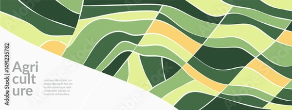 Fototapeta Rice field, vineyards, and wheat in Japan, Vietnam, and Korea. Green patches, paddy, tea, and grain. Ecological layout, agricultural nature, environmental themes. Vibrant abstract graphic design
