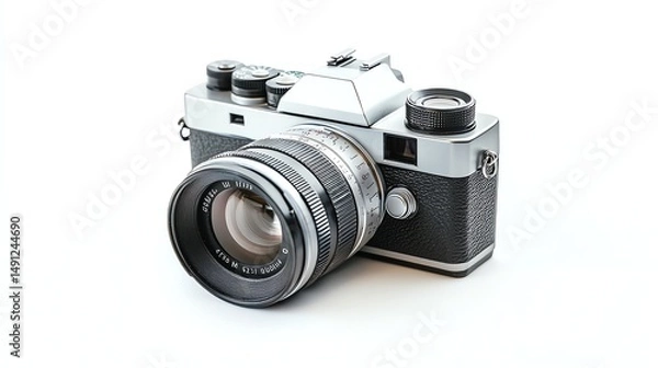 Fototapeta A vintage camera is displayed on a plain white background.