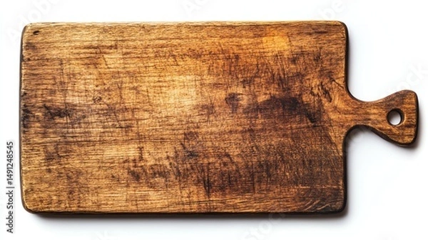 Fototapeta A rustic wooden cutting board is prominently displayed on a neutral surface.