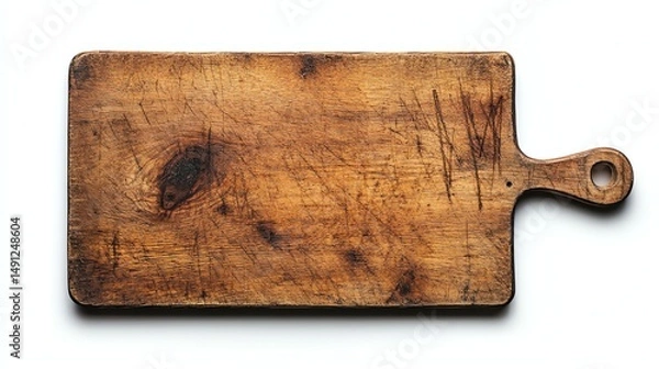 Fototapeta A rustic wooden cutting board is prominently displayed on a neutral background.
