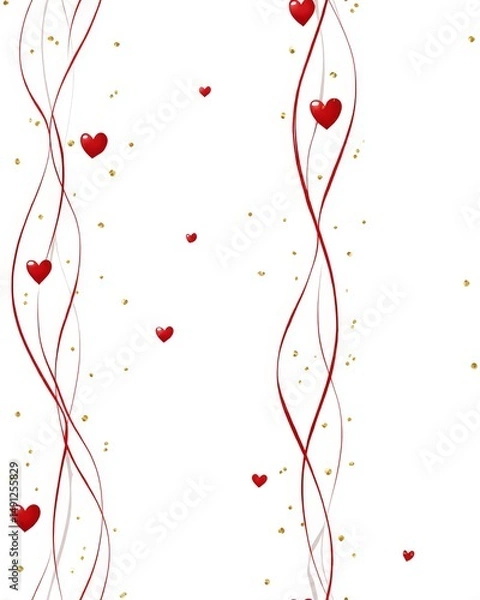 Fototapeta Seamless Minimalist Valentine Pattern with Red Lines and Gold Sparkles