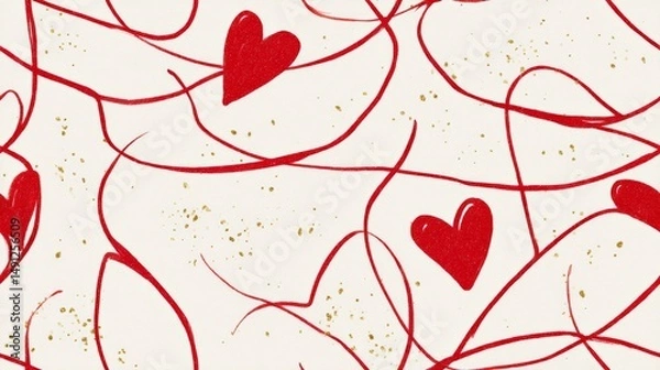 Fototapeta Minimalist Valentine's Day Background – Hearts, Sparkles, and Abstract Lines