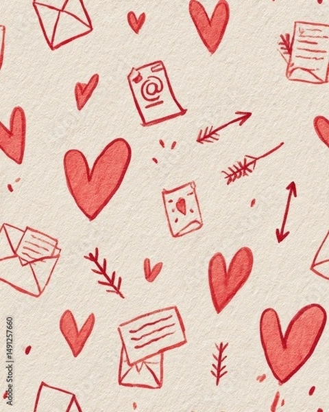 Fototapeta Minimalist Valentine's Day Background – Hearts, Sparkles, and Abstract Lines