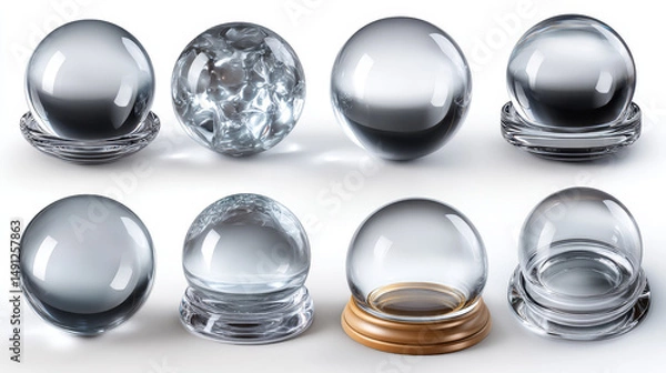 Fototapeta Collection of glass domes. 3d realistic vector icon.  Transparent protective cover. Snow globe or kitchen glassware.