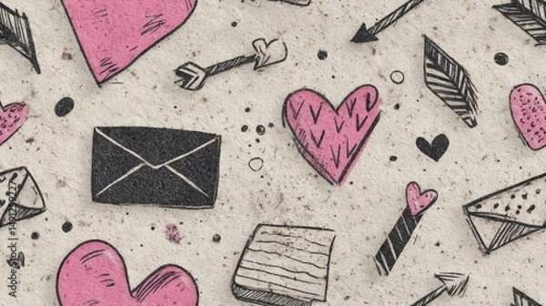 Fototapeta Minimalist Valentine's Day Background – Hearts, Sparkles, and Abstract Lines